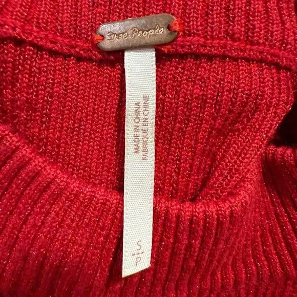 Free People Red Metallic Knit Long Sleeve Sweater Dress Small Holiday Cocktail - Picture 4 of 7